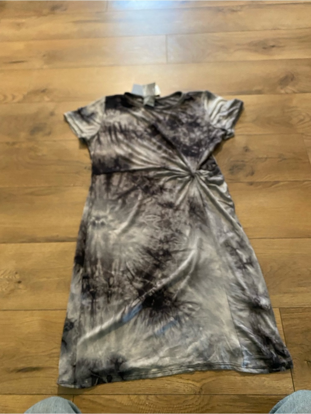 Olivia Rae Tie-Dye Twist Front Mini Dress - Gray & Black